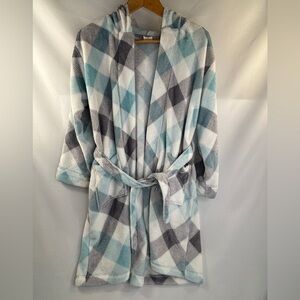 WONDER NATION Fleece Hooded Robe 10/12 Plus Blue White Gray